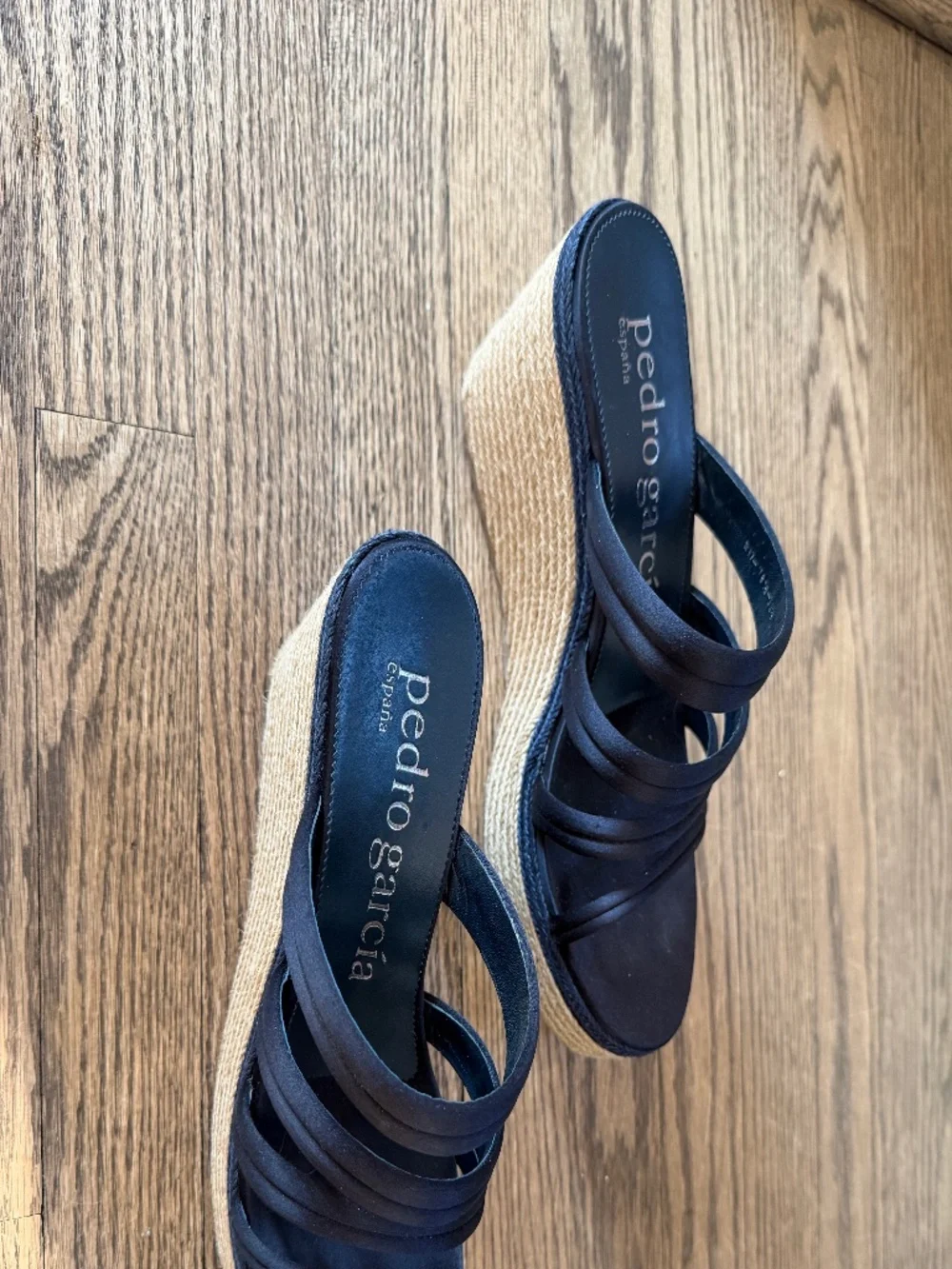 Pedro Garcia navy silk platform wedge